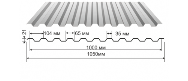 Профнастил оцинкованный С-21 1050x2500 купить недорого в Чехове
