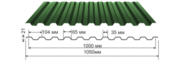 Профнастил зеленый оцинкованный  RAL 6005 С-21 купить недорого в Чехове